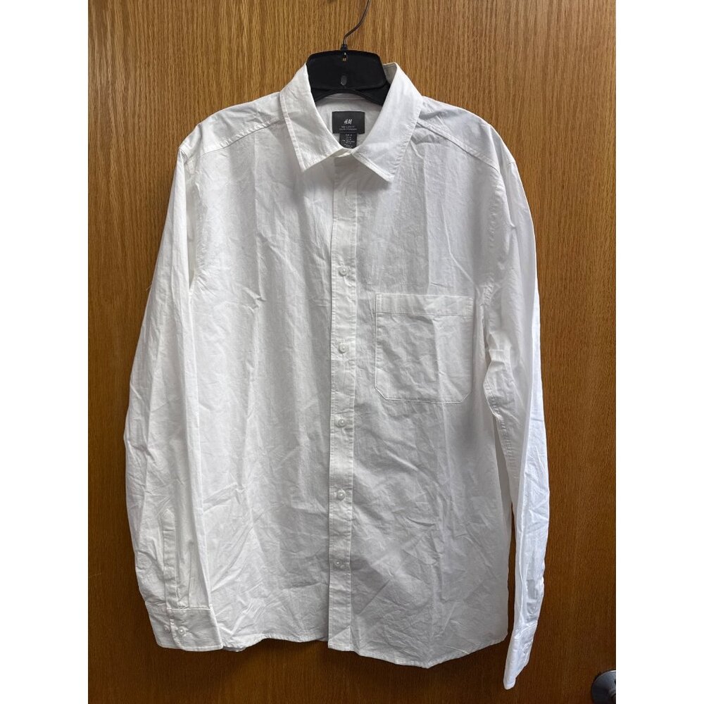 H&M Mens White Regular Fit Button-Up Shirt 100% Cotton Made In China Size M